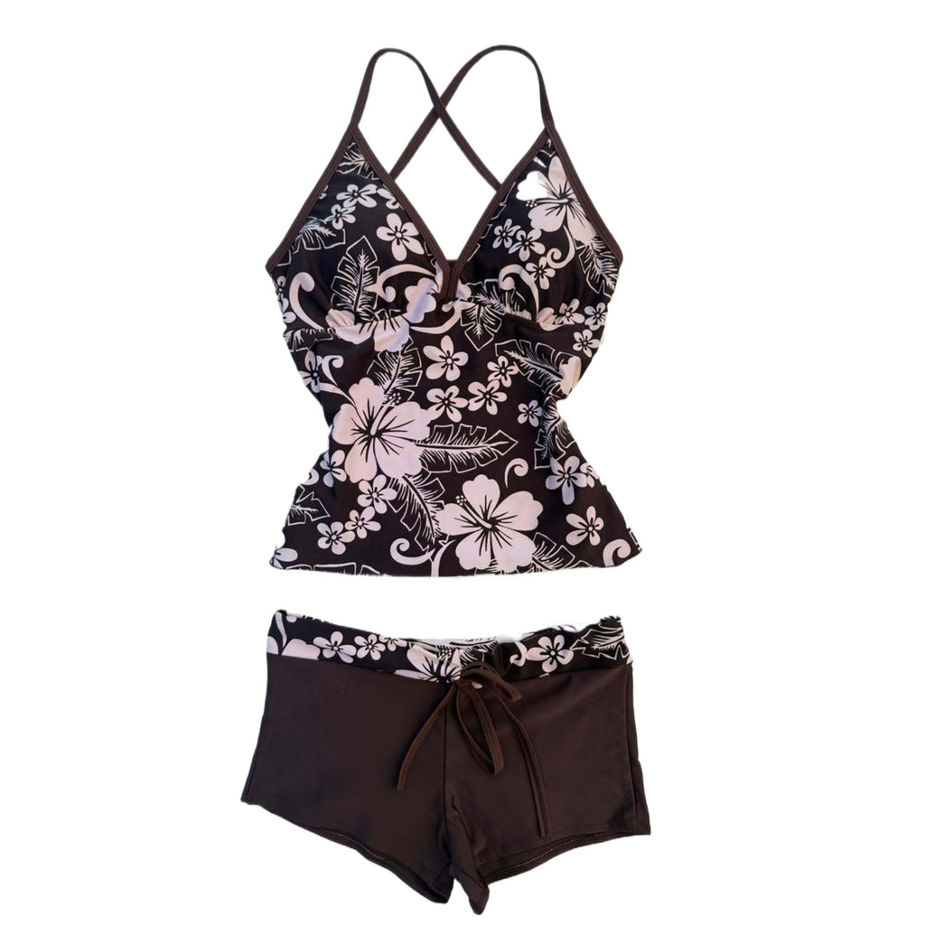 Women Two Piece Floral Print Vintage Tankini Swimsuit Set Summer