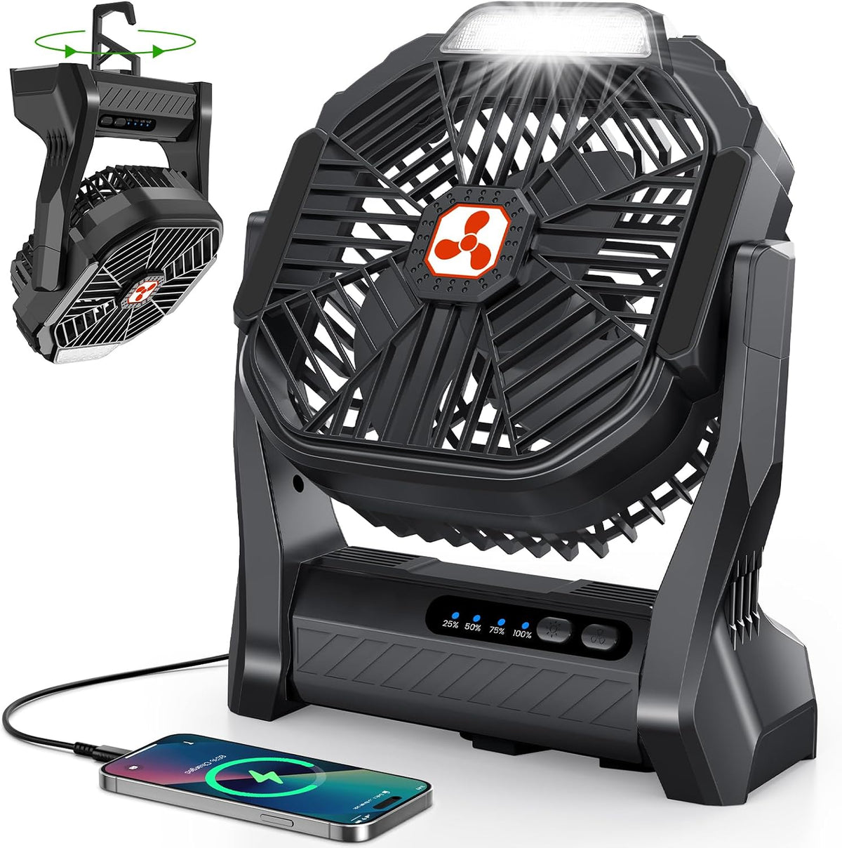 Portable Fan Rechargeable, 20000mAh Cordless Battery Powered Fan with LED Lantern Battery Operated for Travel Bedroom Home Camping Tent Office Beach Desk Fishing Table