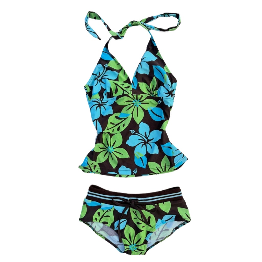 Women Two Piece Floral Print Vintage Tankini Swimsuit Set Summer
