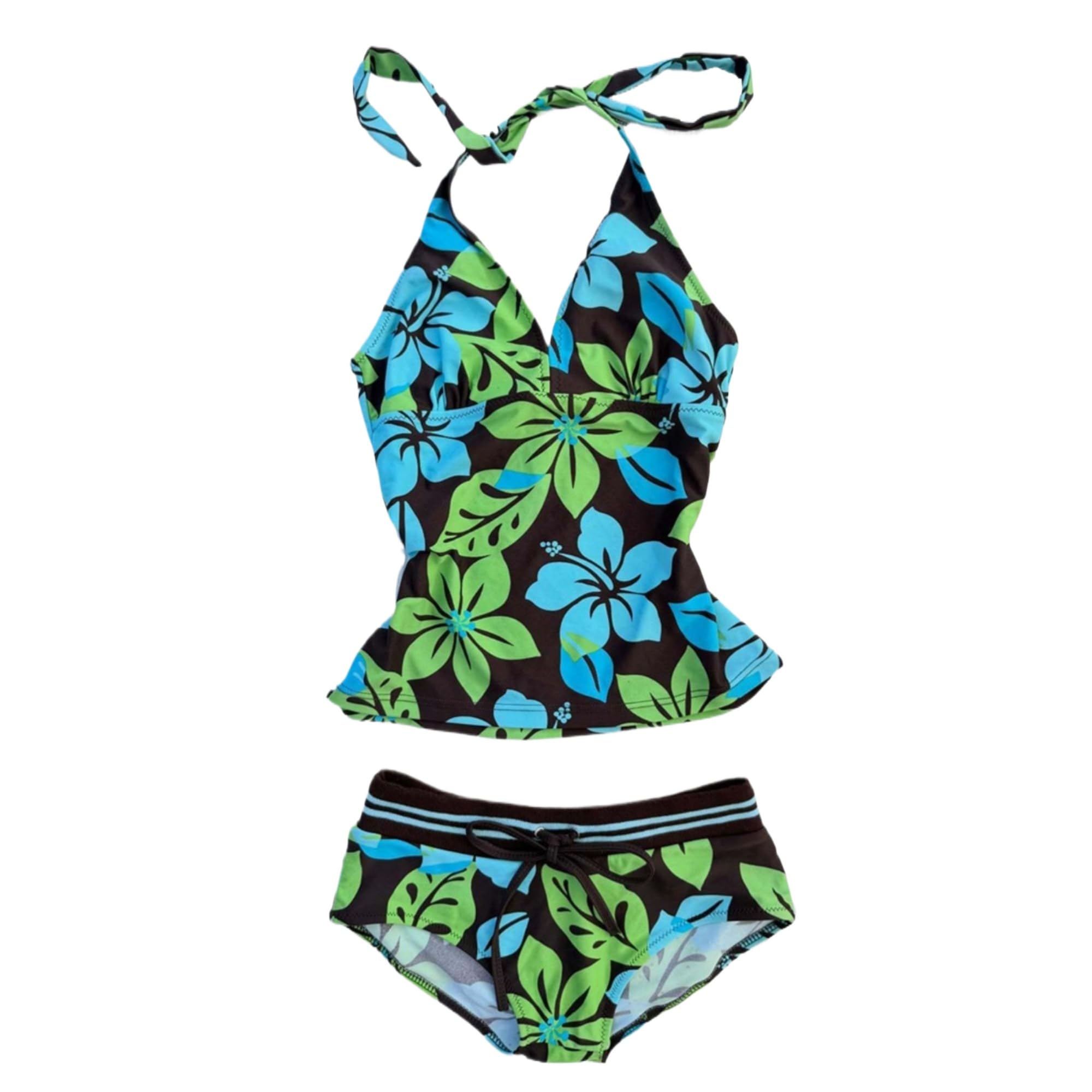 Women Two Piece Floral Print Vintage Tankini Swimsuit Set Summer