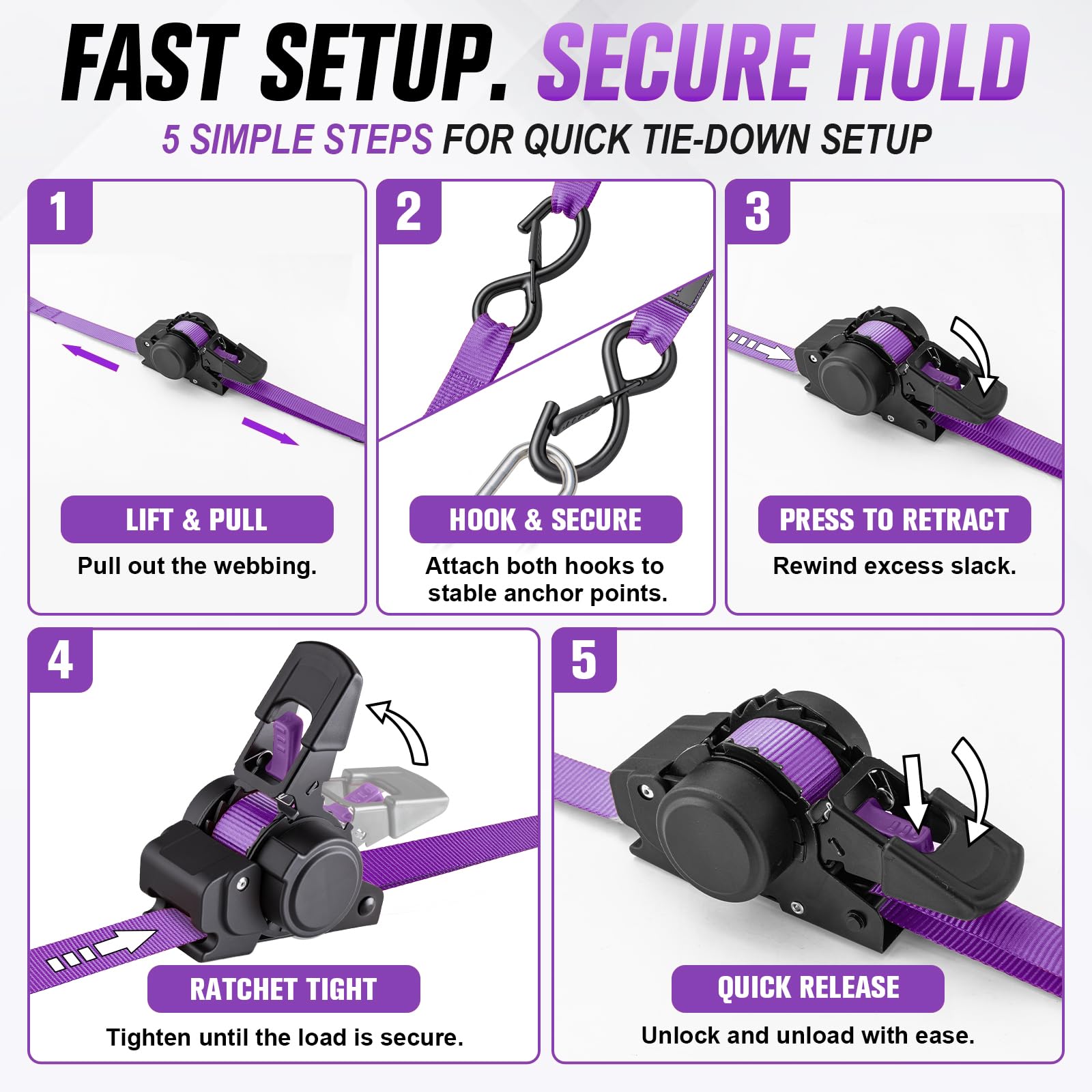 Hokinety 4 Pack Retractable Ratchet Straps 1 In X 10 Ft 1500 Lb For Truck