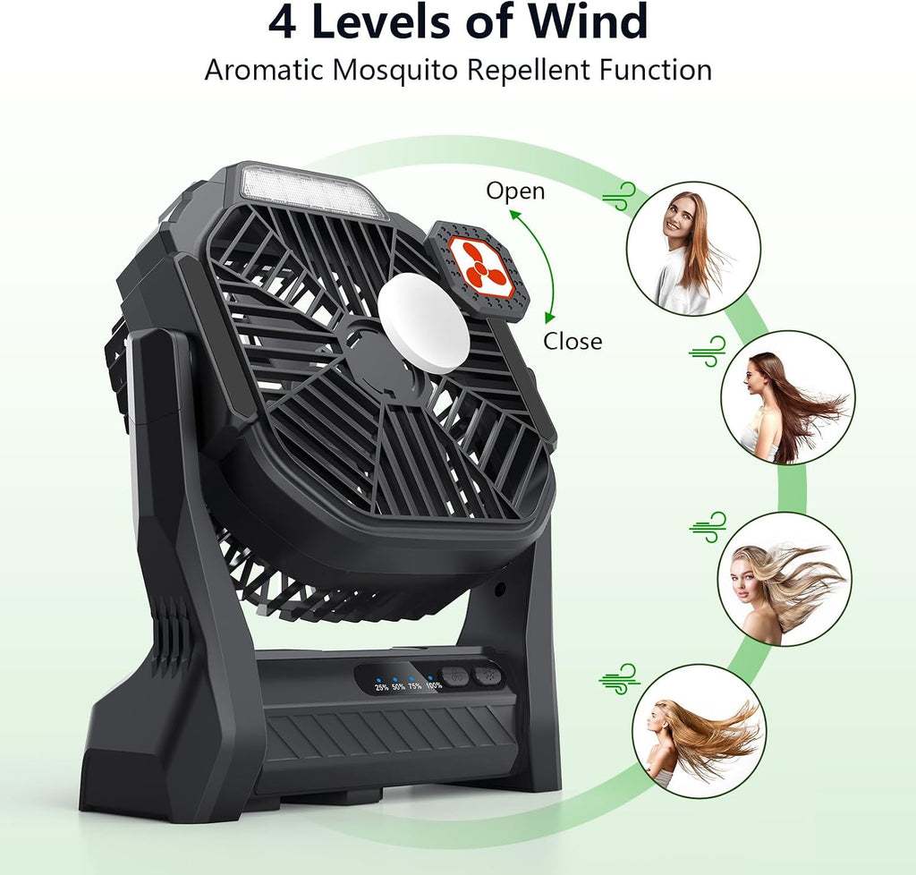 Portable Fan Rechargeable, 20000mAh Cordless Battery Powered Fan with LED Lantern Battery Operated for Travel Bedroom Home Camping Tent Office Beach Desk Fishing Table