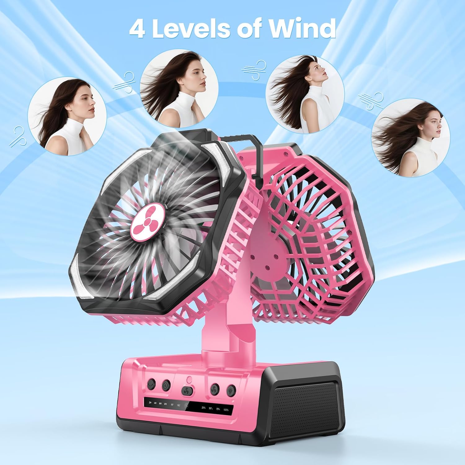 Portable Fan Rechargeable, 20000mAh Cordless Battery Powered Fan with LED Lantern Battery Operated for Travel Bedroom Home Camping Tent Office Beach Desk Fishing Table