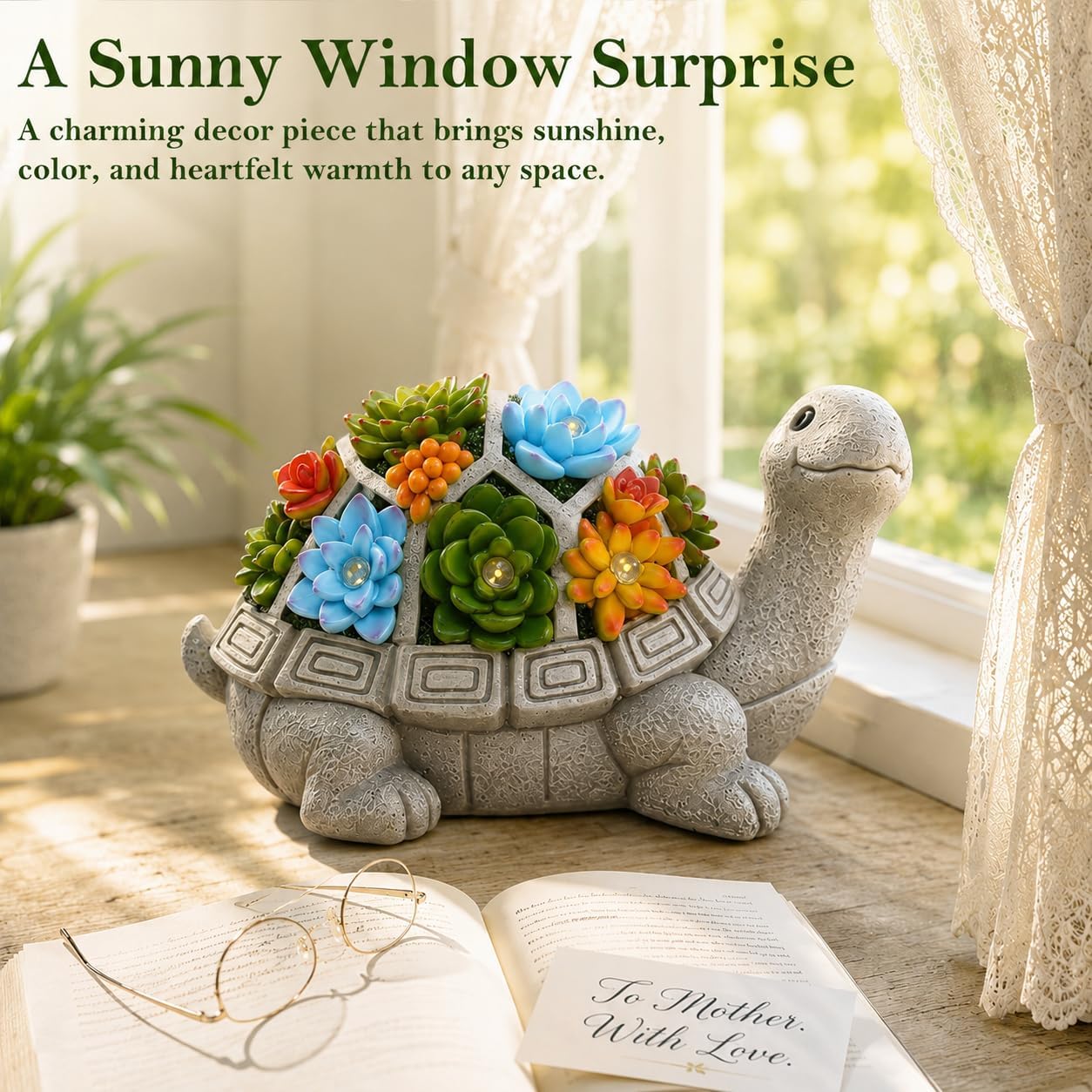 Nacome Solar Garden Outdoor Statues Turtle with Succulent