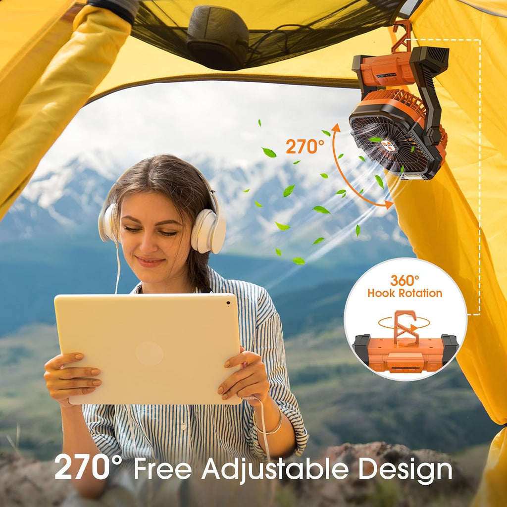 Portable Fan Rechargeable, 20000mAh Cordless Battery Powered Fan with LED Lantern Battery Operated for Travel Bedroom Home Camping Tent Office Beach Desk Fishing Table