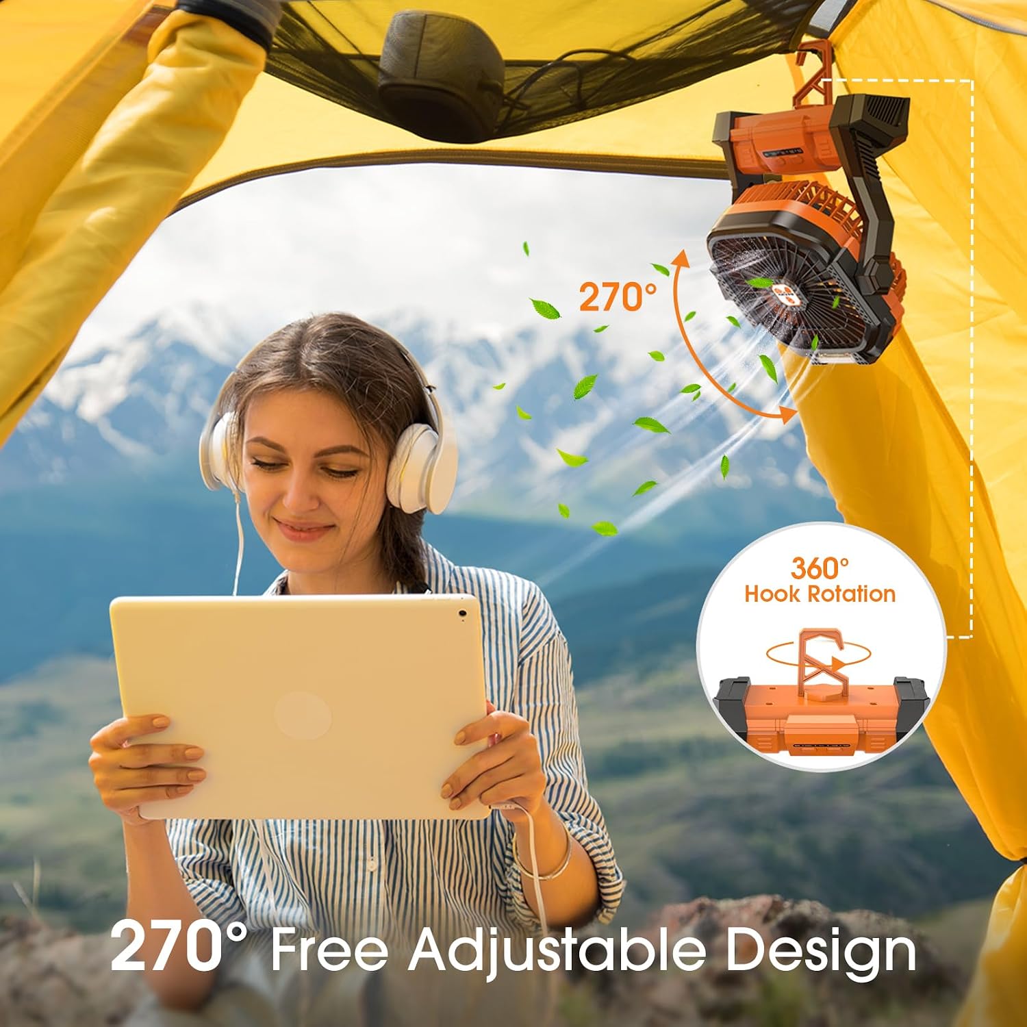 Portable Fan Rechargeable, 20000mAh Cordless Battery Powered Fan with LED Lantern Battery Operated for Travel Bedroom Home Camping Tent Office Beach Desk Fishing Table