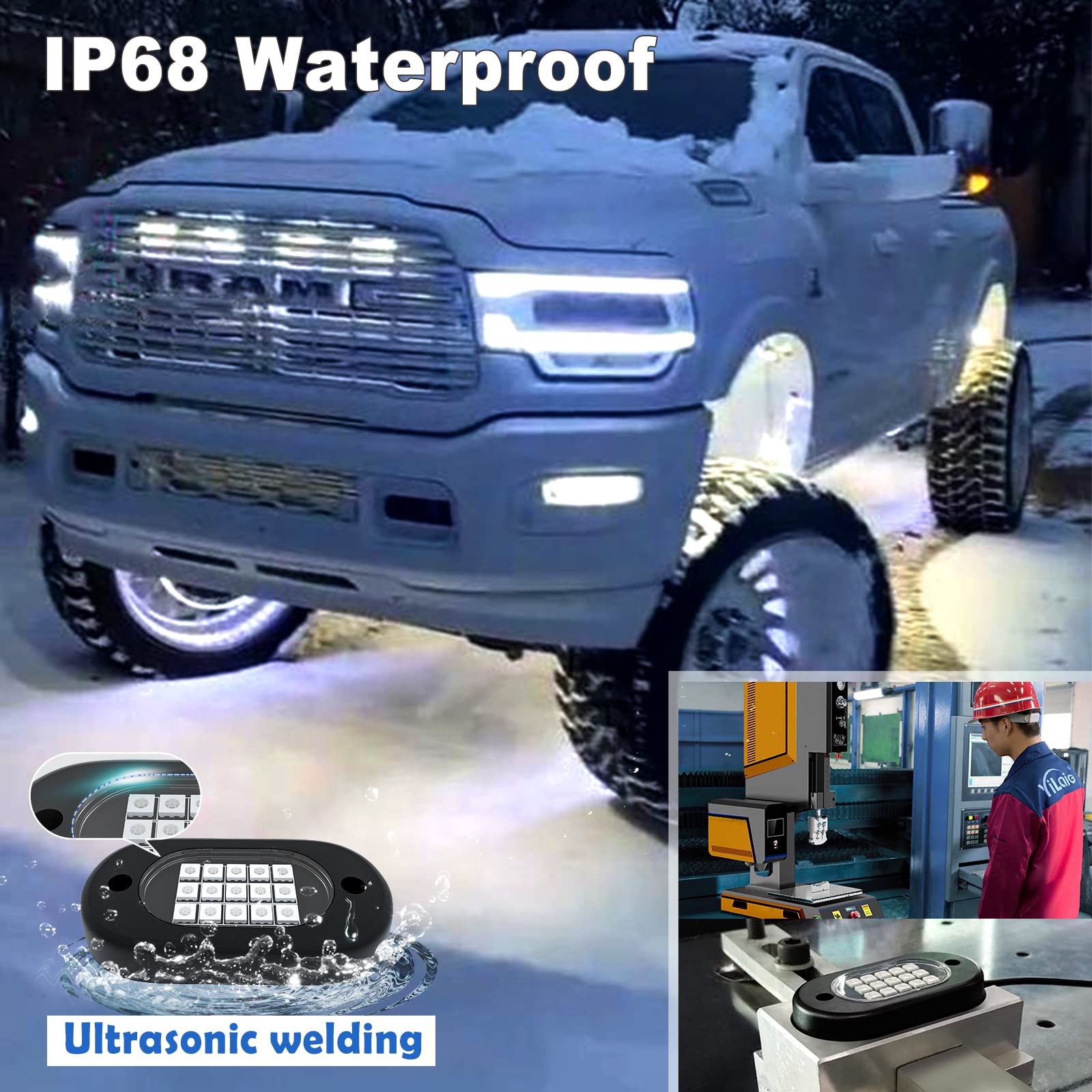 YiLaie RGB LED Rock Lights 8 Pods APP Remote Music Mode IP68 Waterproof