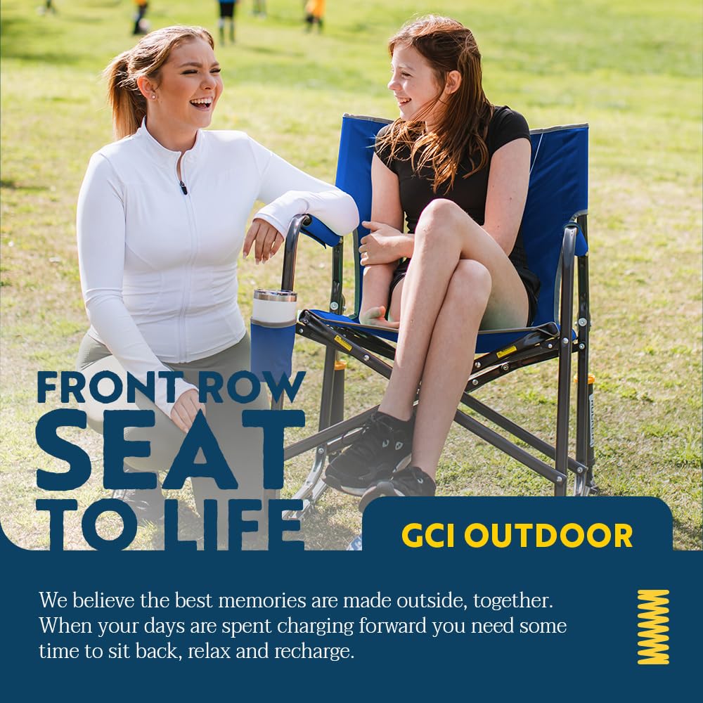 GCI OUTDOOR Freestyle Rocker Camping Chair | Portable Folding Rocking Chair with Solid, Durable Armrests, Drink Holder & Comfortable Backrest — Indigo Blue