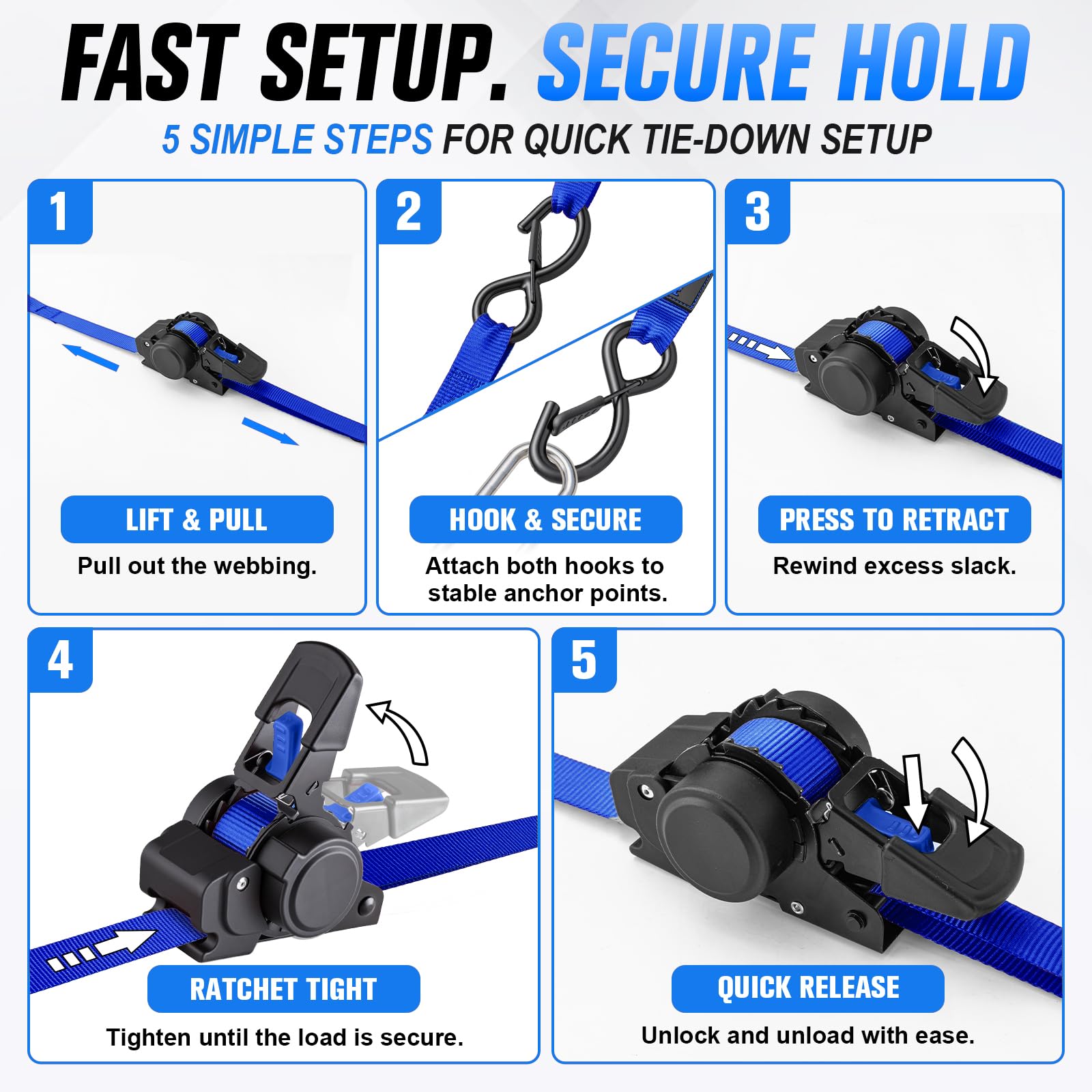 Hokinety 4 Pack Retractable Ratchet Straps 1 In X 10 Ft 1500 Lb For Truck