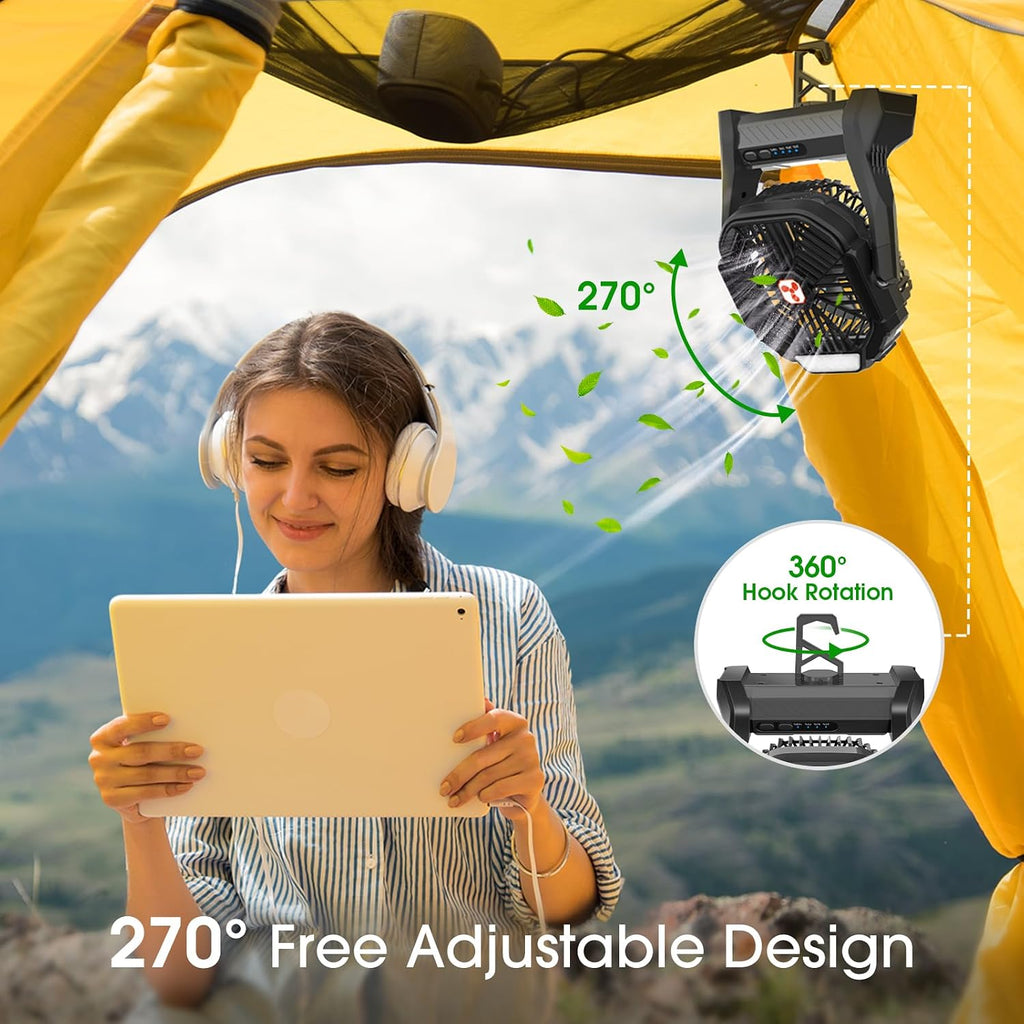 Portable Fan Rechargeable, 20000mAh Cordless Battery Powered Fan with LED Lantern Battery Operated for Travel Bedroom Home Camping Tent Office Beach Desk Fishing Table