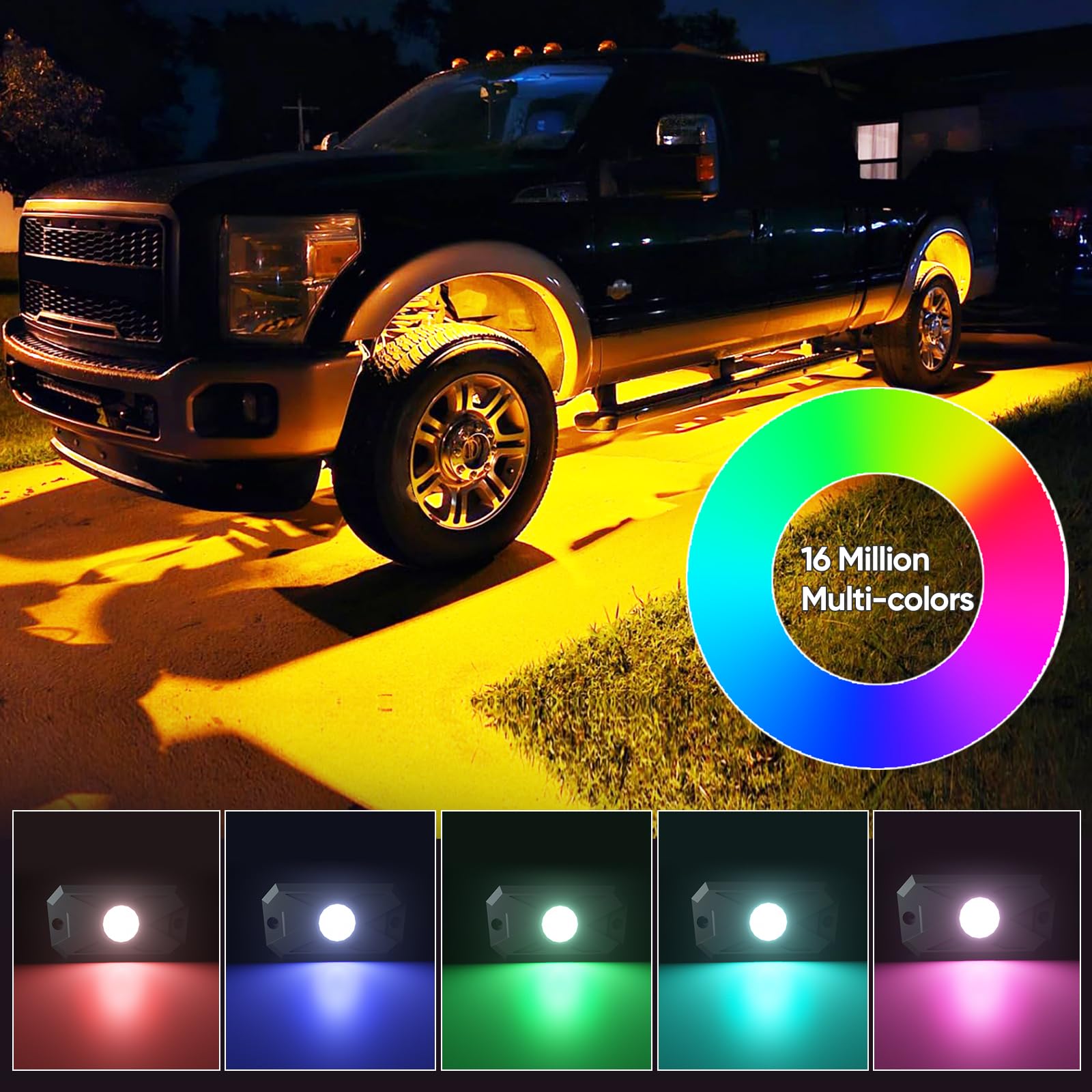 YiLaie RGB LED Rock Lights 8 Pods APP Remote Music Mode IP68 Waterproof