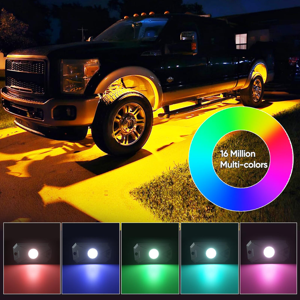 YiLaie RGB LED Rock Lights 8 Pods APP Remote Music Mode IP68 Waterproof