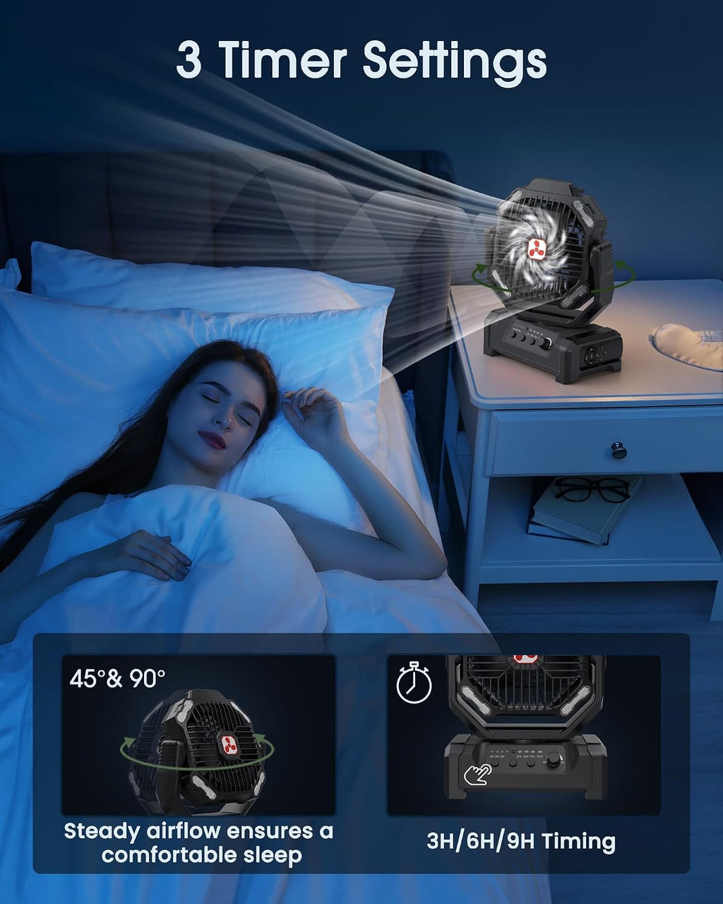 Portable Fan Rechargeable, 20000mAh Cordless Battery Powered Fan with LED Lantern Battery Operated for Travel Bedroom Home Camping Tent Office Beach Desk Fishing Table