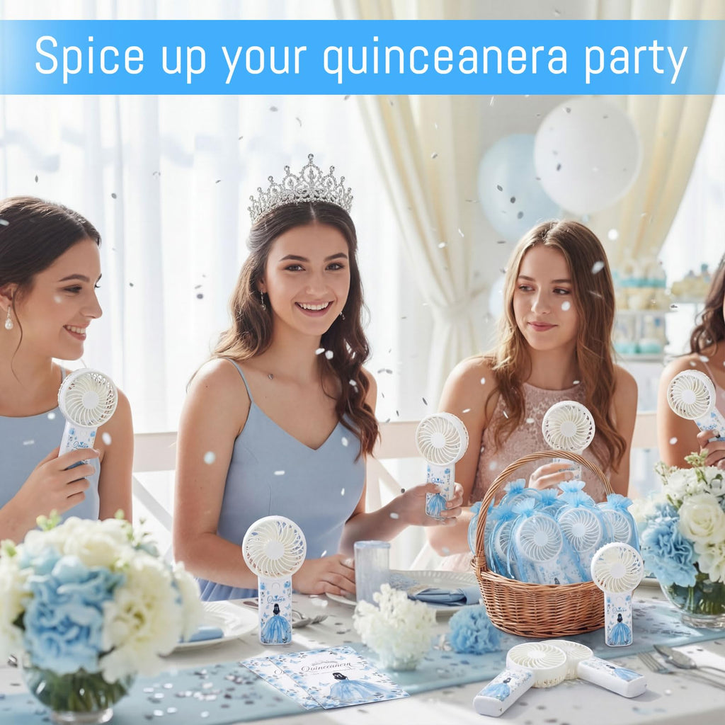 Tuanse 25 Pack Royal Blue Electric Quinceanera Party Favors Handheld Fans