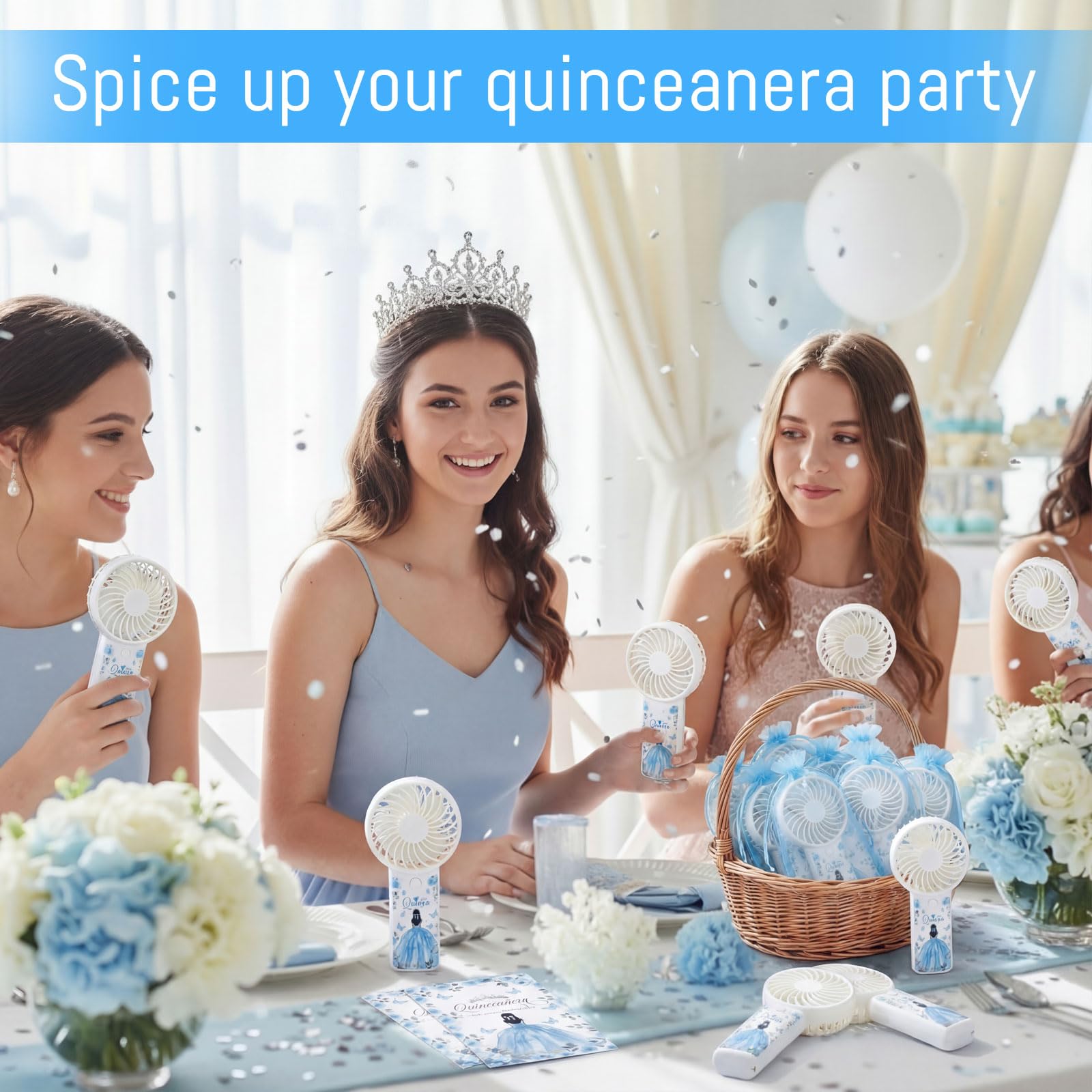 Tuanse 25 Pack Royal Blue Electric Quinceanera Party Favors Handheld Fans