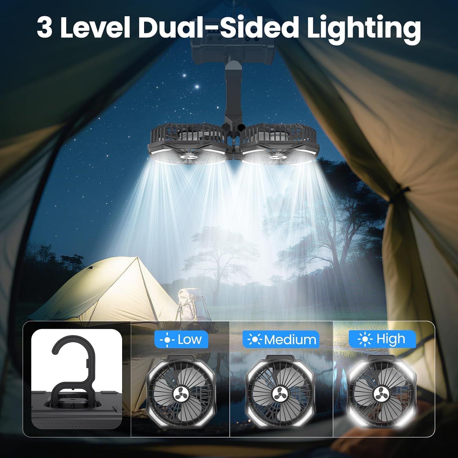 Portable Fan Rechargeable, 20000mAh Cordless Battery Powered Fan with LED Lantern Battery Operated for Travel Bedroom Home Camping Tent Office Beach Desk Fishing Table