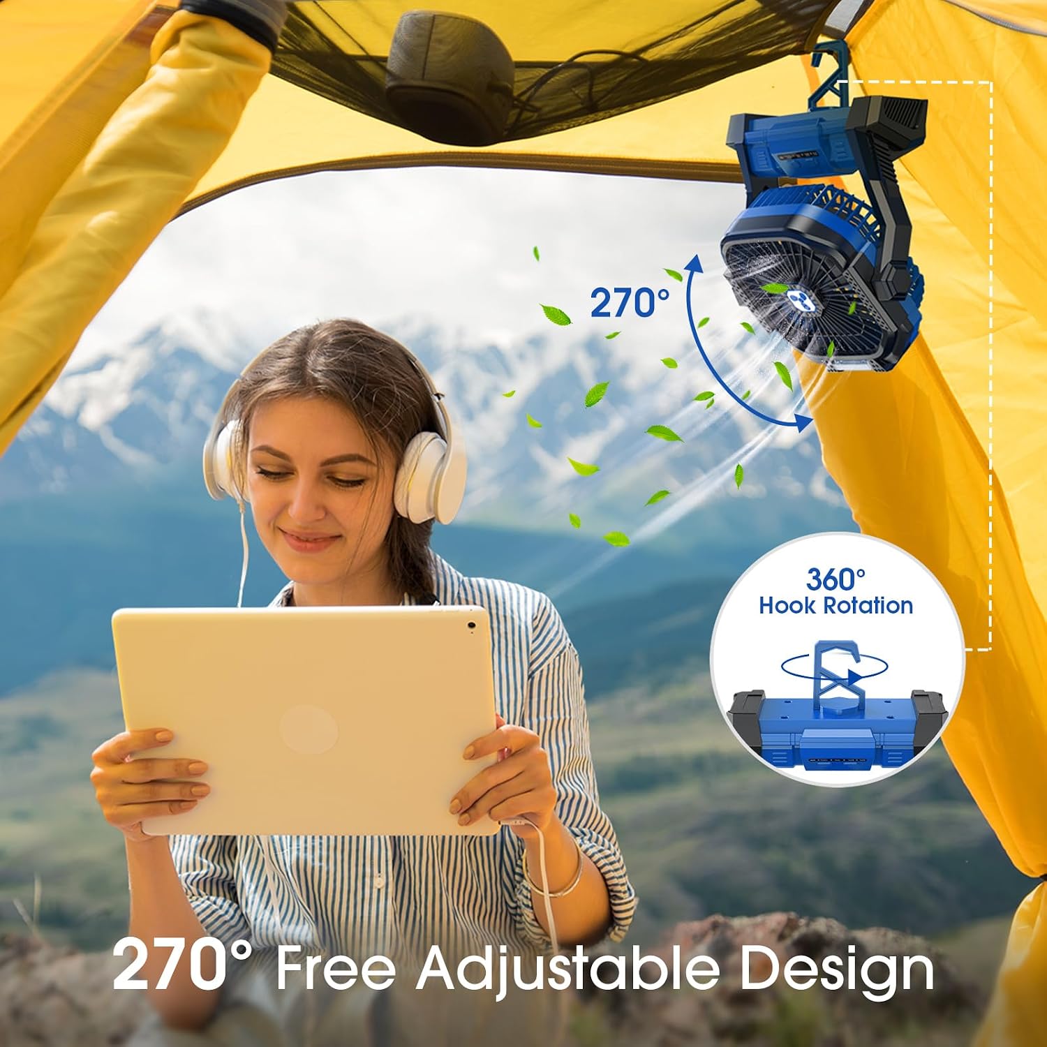 Portable Fan Rechargeable, 20000mAh Cordless Battery Powered Fan with LED Lantern Battery Operated for Travel Bedroom Home Camping Tent Office Beach Desk Fishing Table