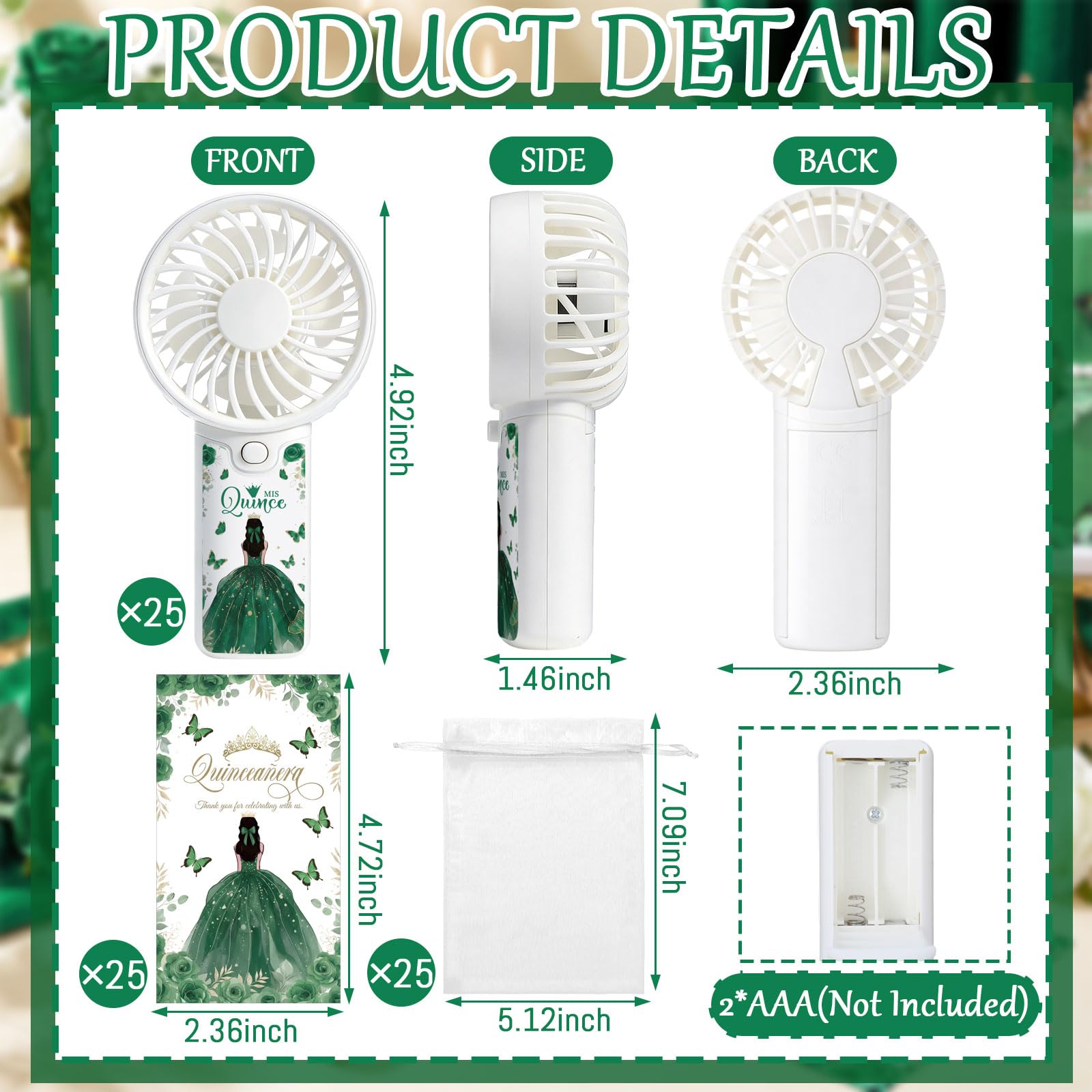 Tuanse 25 Pack Royal Blue Electric Quinceanera Party Favors Handheld Fans