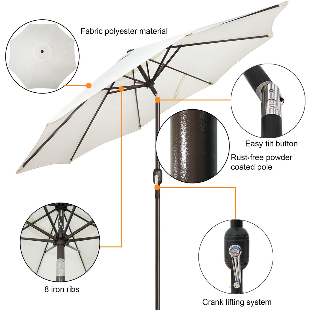 Blissun 9' Outdoor Patio Umbrella, Outdoor Table Umbrella, Yard Umbrella, Market Umbrella with 8 Sturdy Ribs, Push Button Tilt and Crank