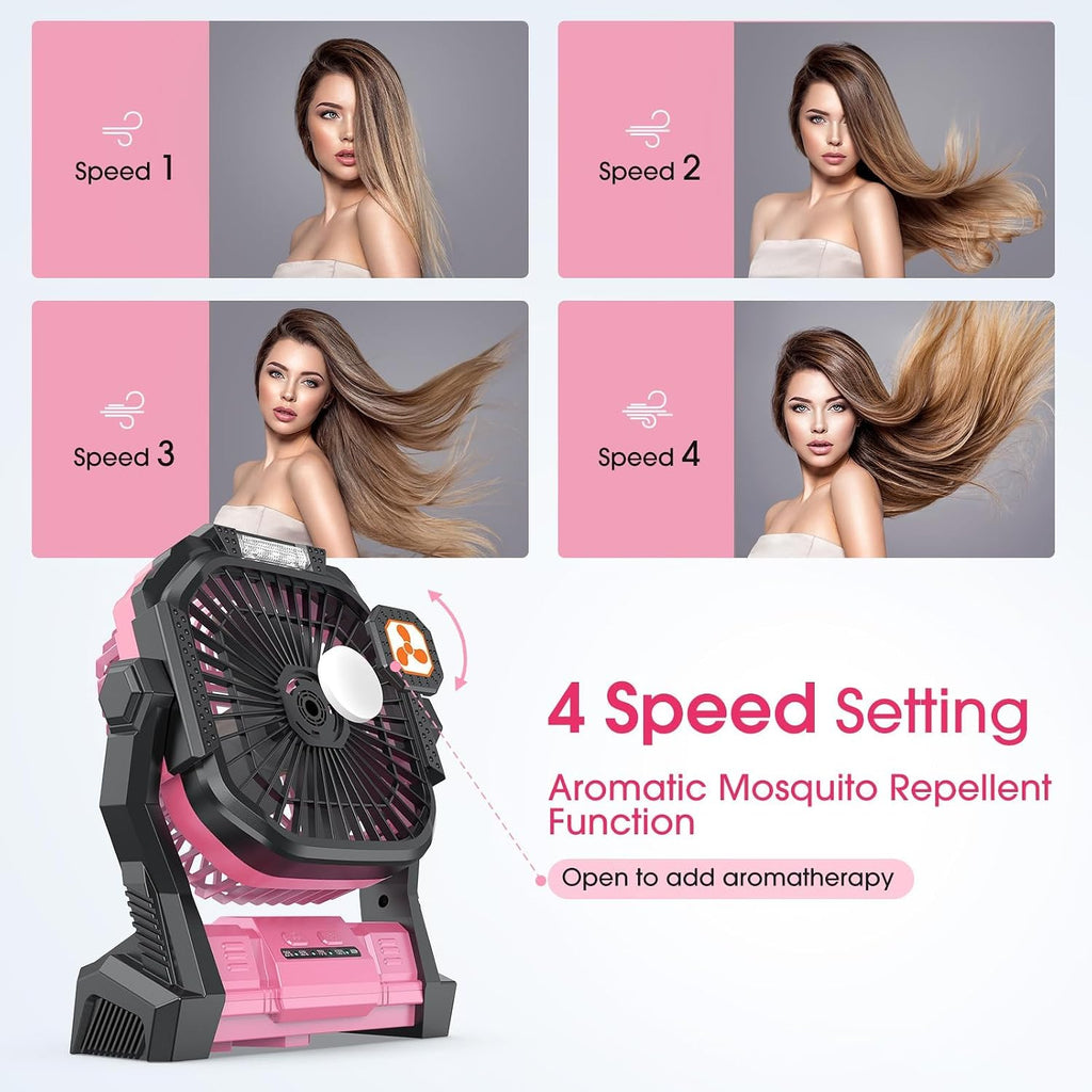 Portable Fan Rechargeable, 20000mAh Cordless Battery Powered Fan with LED Lantern Battery Operated for Travel Bedroom Home Camping Tent Office Beach Desk Fishing Table