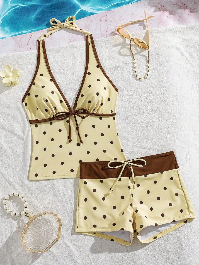 Women Two Piece Floral Print Vintage Tankini Swimsuit Set Summer
