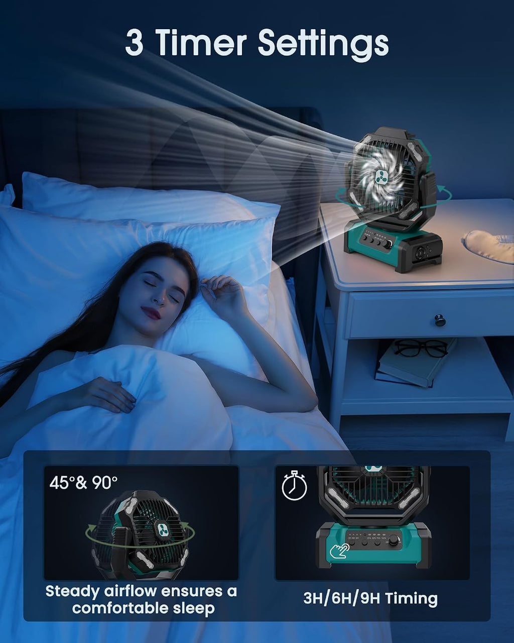 Portable Fan Rechargeable, 20000mAh Cordless Battery Powered Fan with LED Lantern Battery Operated for Travel Bedroom Home Camping Tent Office Beach Desk Fishing Table