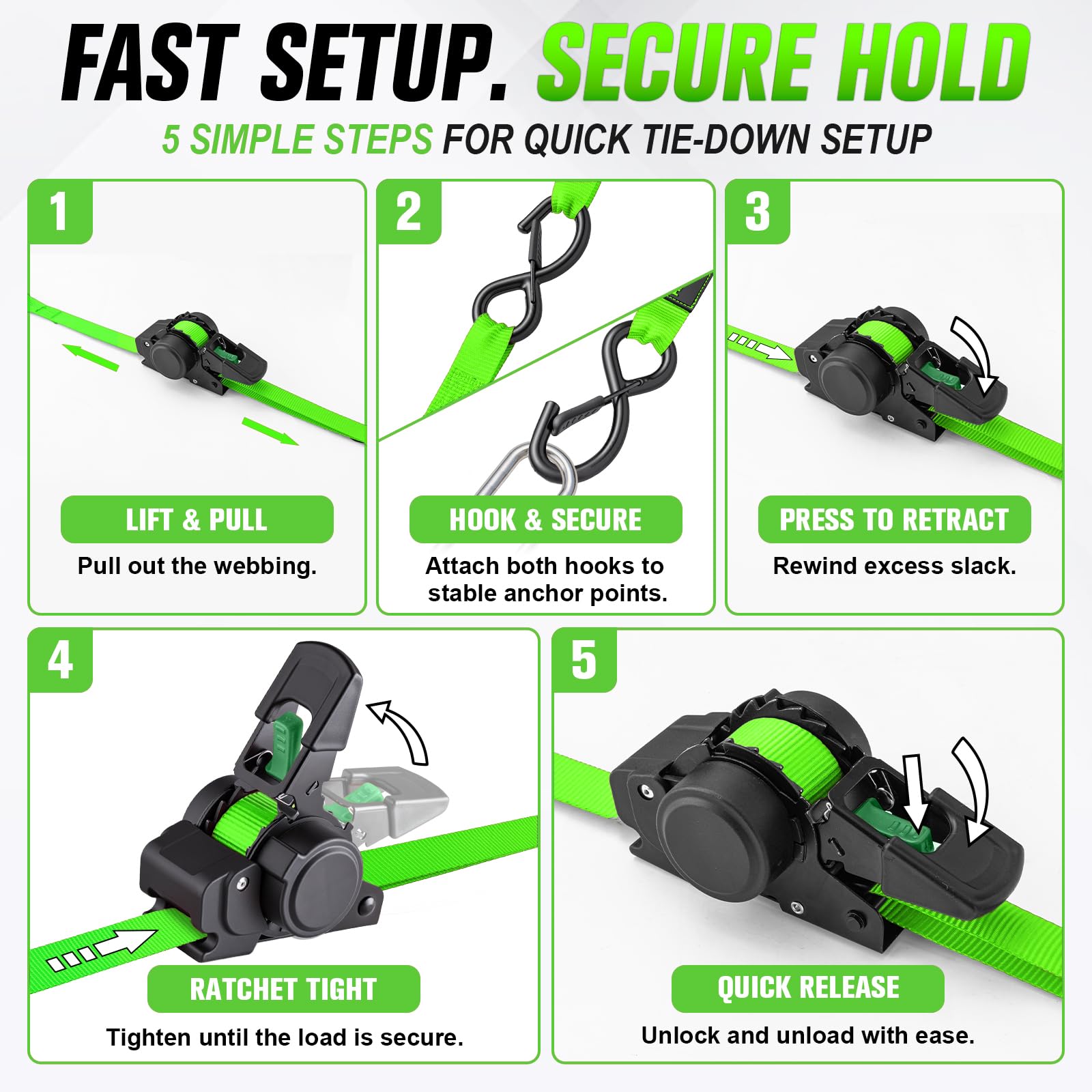 Hokinety 4 Pack Retractable Ratchet Straps 1 In X 10 Ft 1500 Lb For Truck
