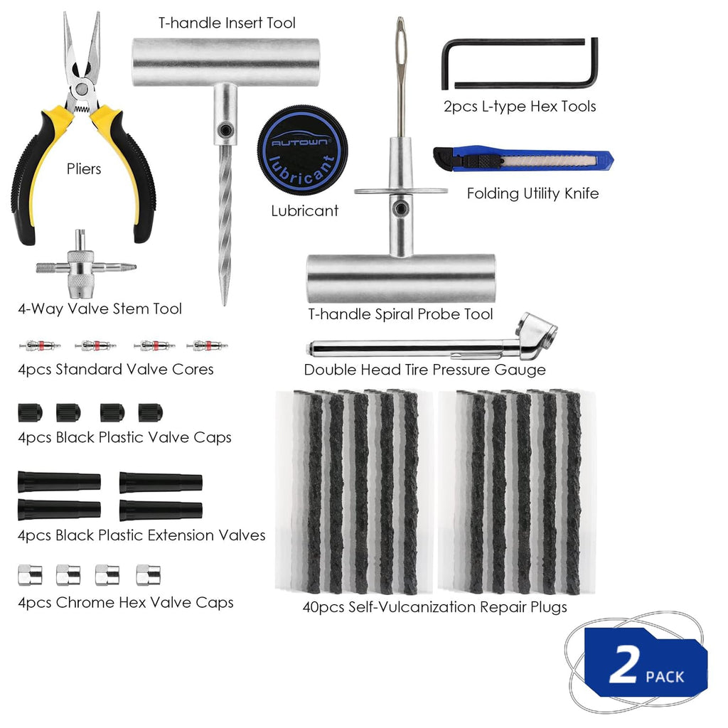 AUTOWN Flat Tire Repair Kit 68pcs, Heavy Duty Tire Plug Kit to Fix Puncture