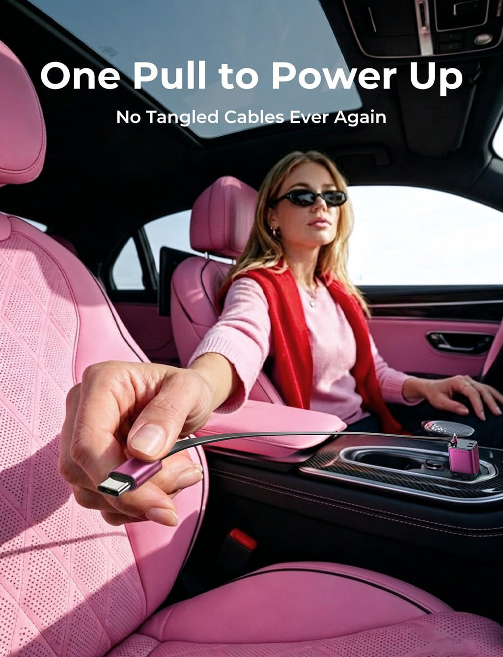 LISEN Retractable Car Charger 84W Fast Charge USB C Multi Cable Adapter