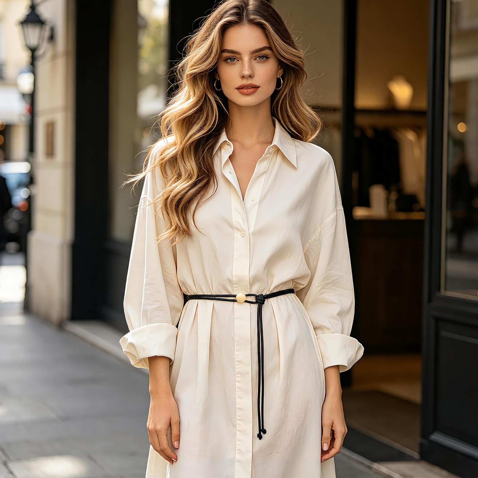 Vonmelli Thin Rope Skinny Tie Leather Women Waist Belt Dress Fashion Style