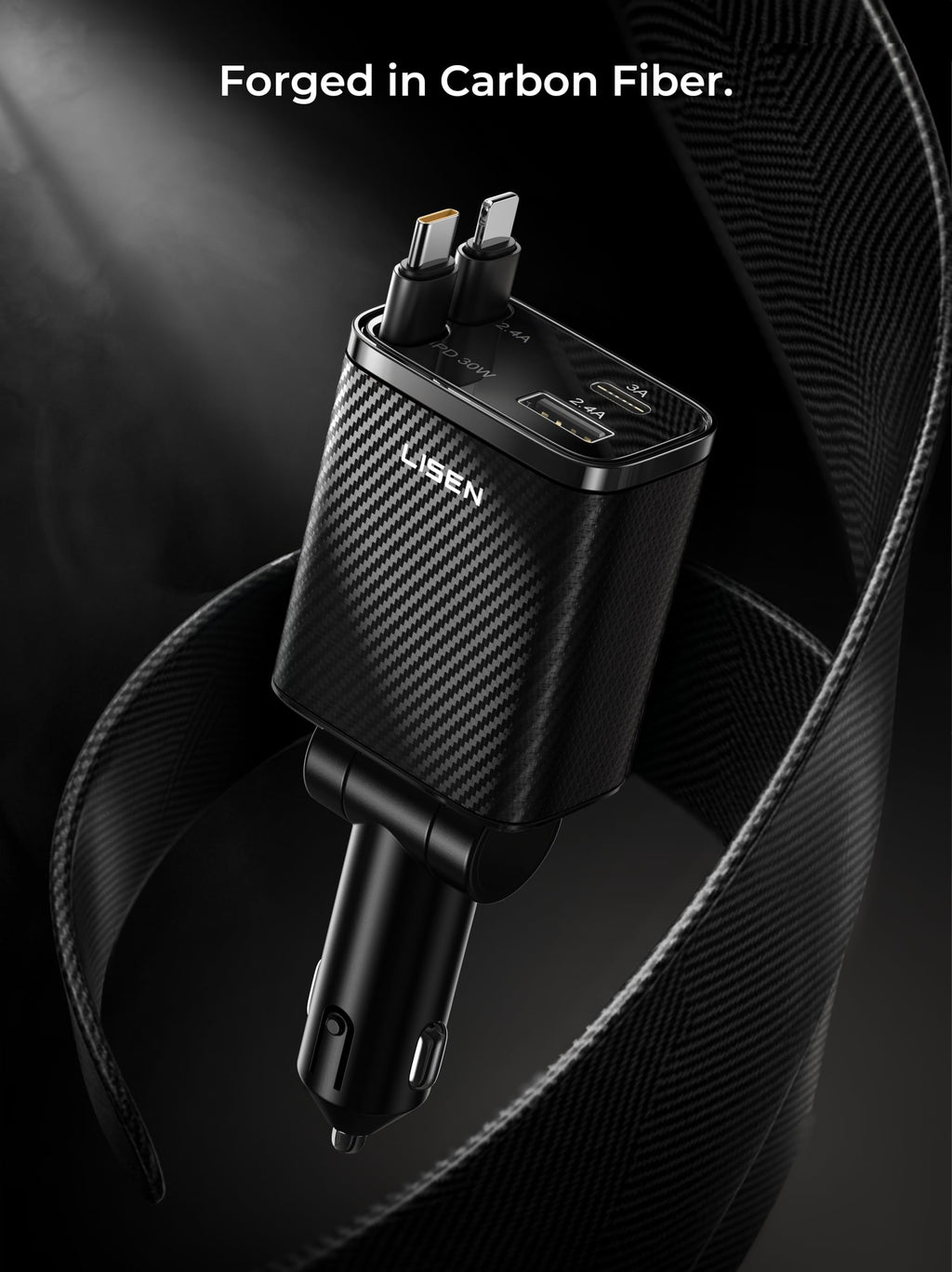 LISEN Retractable Car Charger 84W Fast Charge USB C Multi Cable Adapter