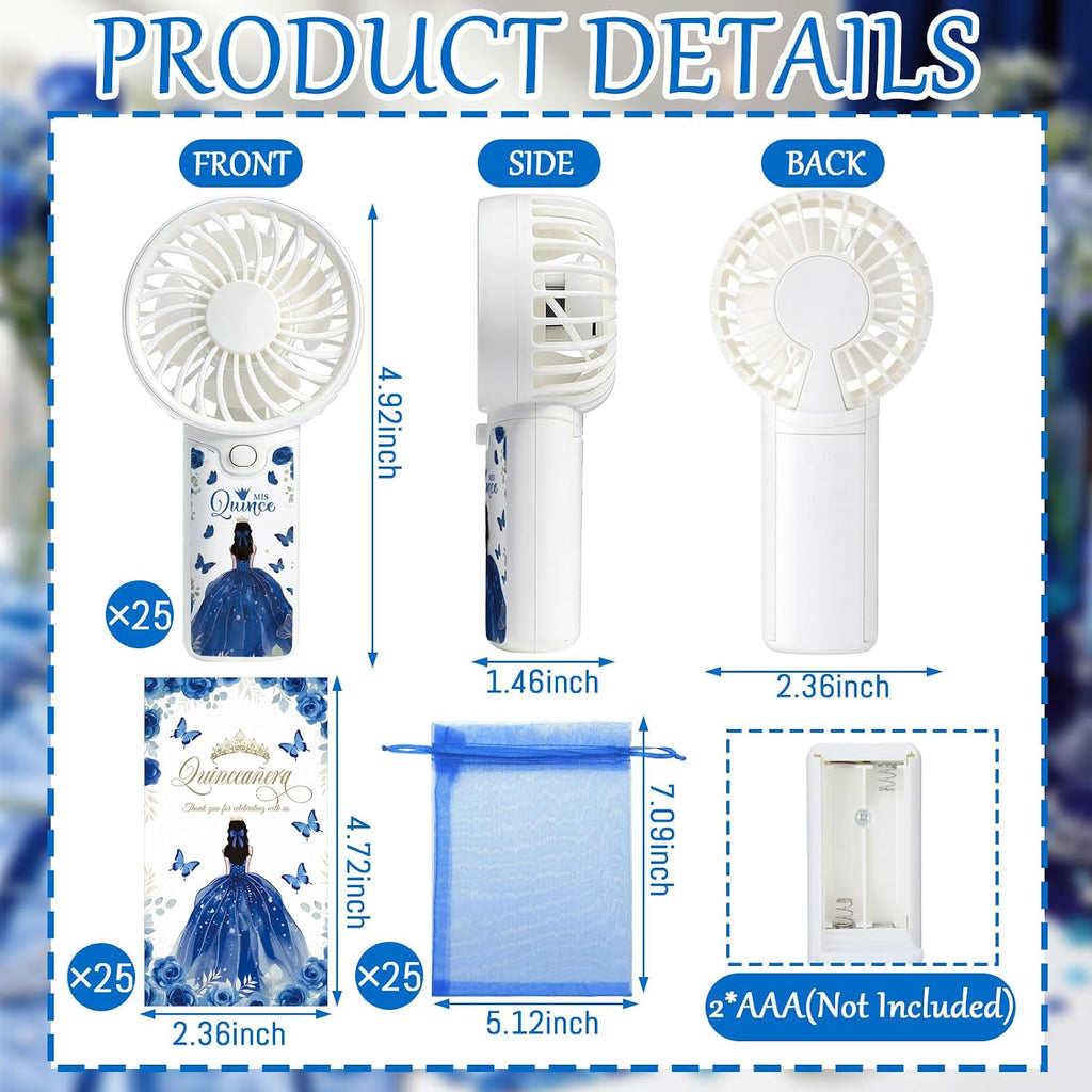 Tuanse 25 Pack Royal Blue Electric Quinceanera Party Favors Handheld Fans