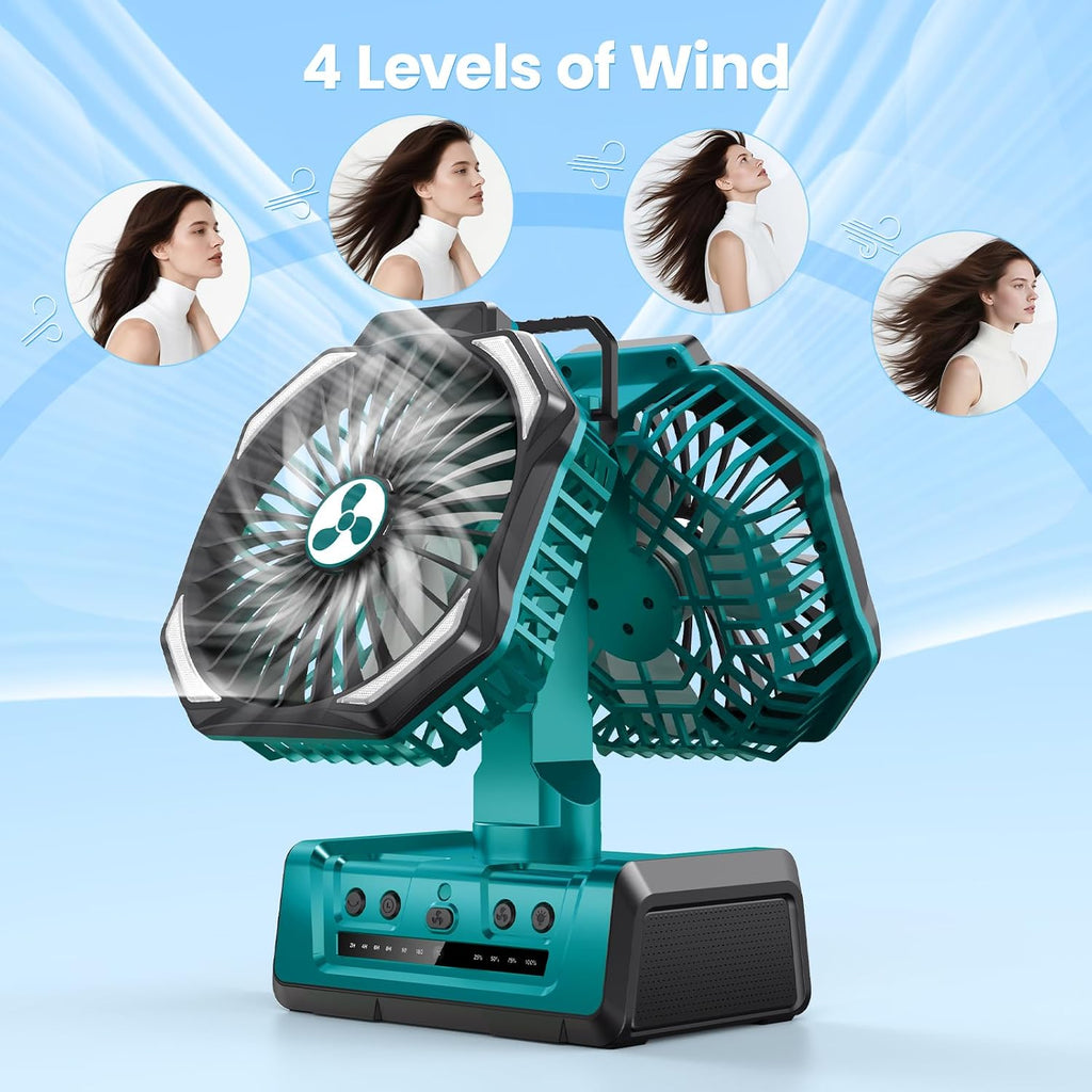Portable Fan Rechargeable, 20000mAh Cordless Battery Powered Fan with LED Lantern Battery Operated for Travel Bedroom Home Camping Tent Office Beach Desk Fishing Table