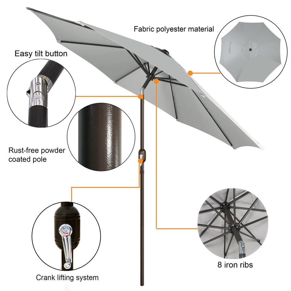 Blissun 9' Outdoor Patio Umbrella, Outdoor Table Umbrella, Yard Umbrella, Market Umbrella with 8 Sturdy Ribs, Push Button Tilt and Crank