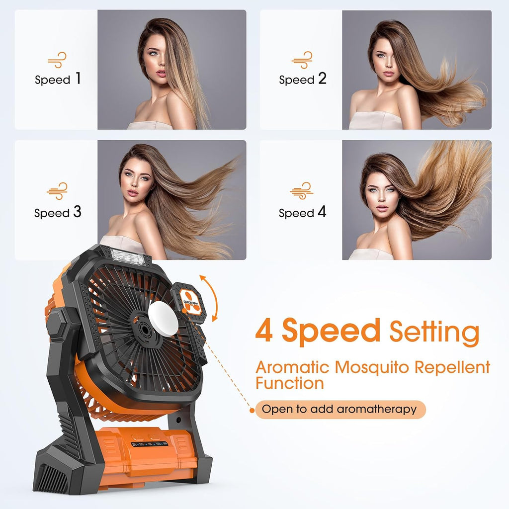 Portable Fan Rechargeable, 20000mAh Cordless Battery Powered Fan with LED Lantern Battery Operated for Travel Bedroom Home Camping Tent Office Beach Desk Fishing Table