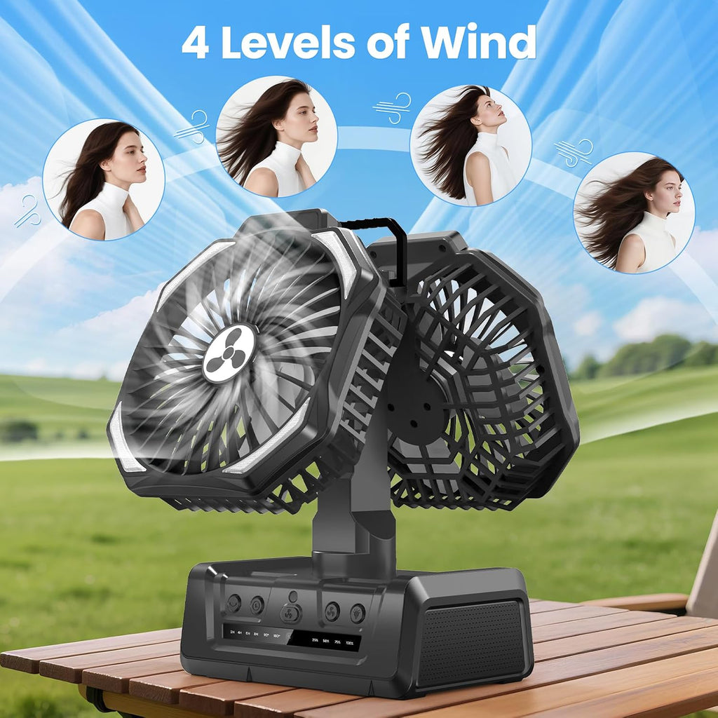 Portable Fan Rechargeable, 20000mAh Cordless Battery Powered Fan with LED Lantern Battery Operated for Travel Bedroom Home Camping Tent Office Beach Desk Fishing Table