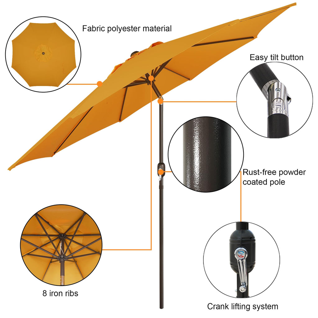 Blissun 9' Outdoor Patio Umbrella, Outdoor Table Umbrella, Yard Umbrella, Market Umbrella with 8 Sturdy Ribs, Push Button Tilt and Crank
