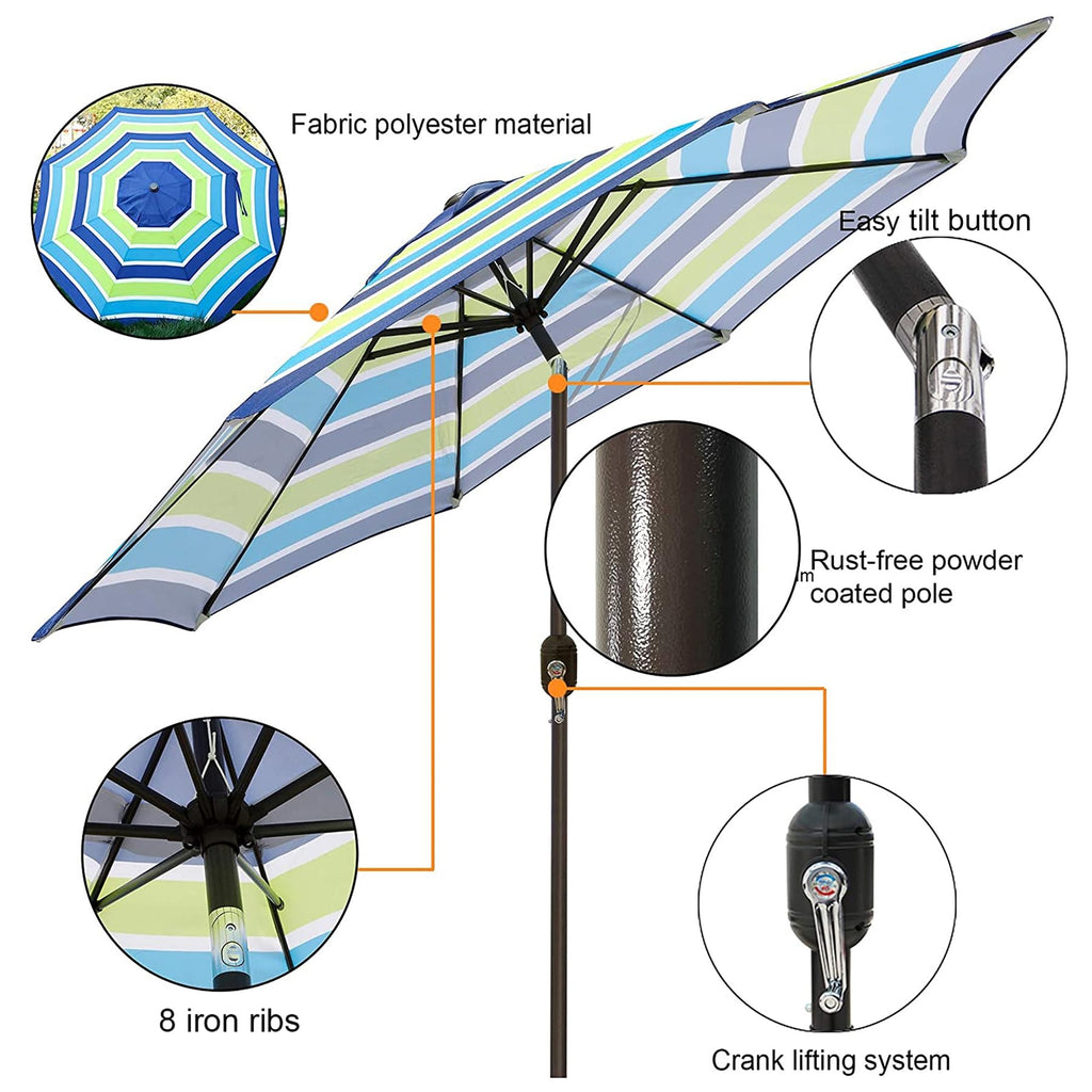 Blissun 9' Outdoor Patio Umbrella, Outdoor Table Umbrella, Yard Umbrella, Market Umbrella with 8 Sturdy Ribs, Push Button Tilt and Crank