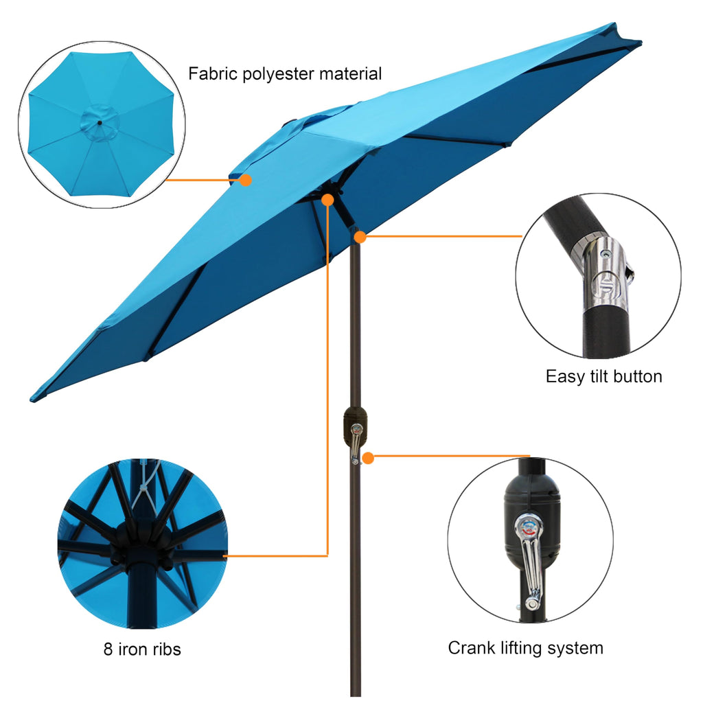 Blissun 9' Outdoor Patio Umbrella, Outdoor Table Umbrella, Yard Umbrella, Market Umbrella with 8 Sturdy Ribs, Push Button Tilt and Crank
