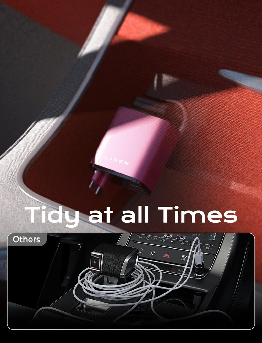LISEN Retractable Car Charger 84W Fast Charge USB C Multi Cable Adapter