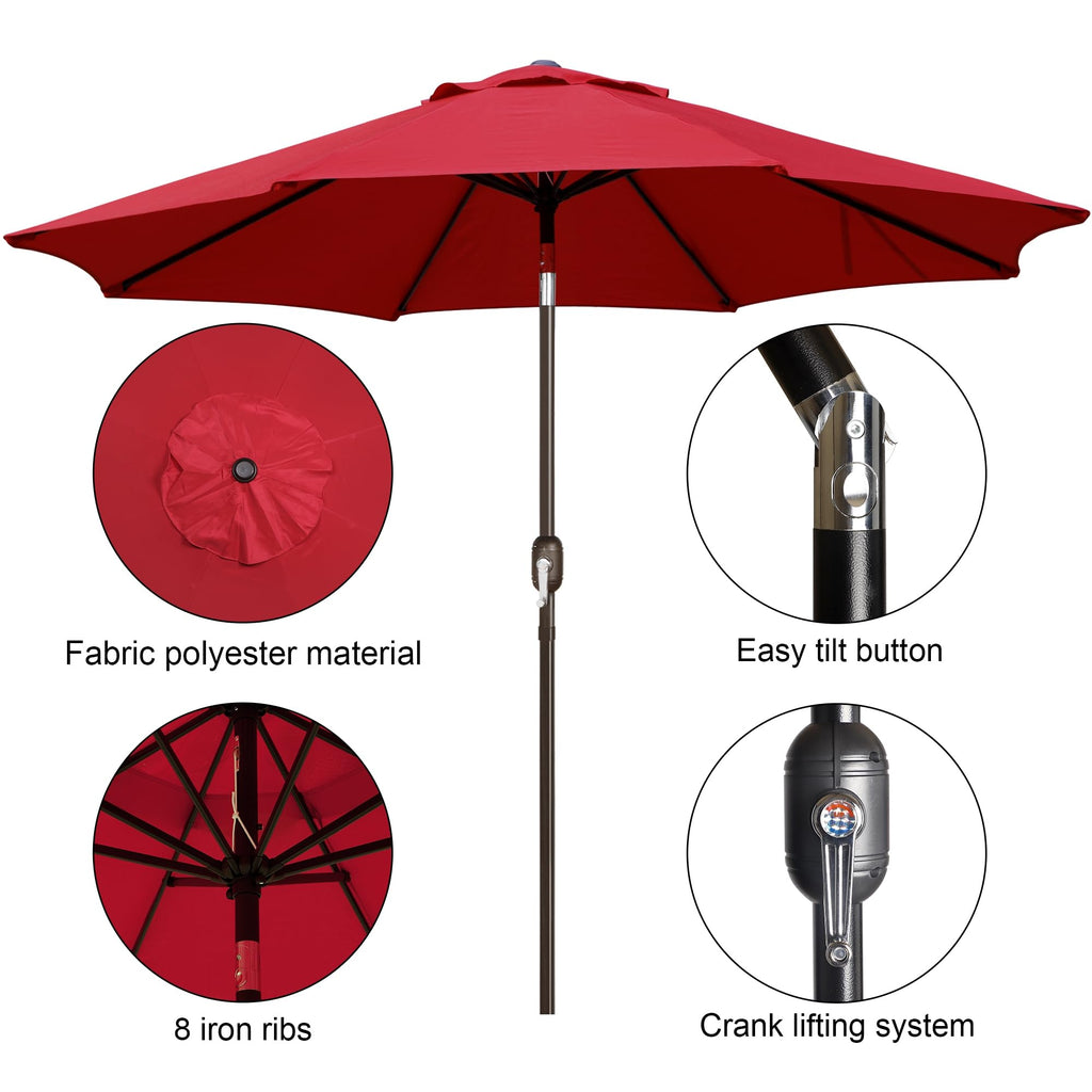 Blissun 9' Outdoor Patio Umbrella, Outdoor Table Umbrella, Yard Umbrella, Market Umbrella with 8 Sturdy Ribs, Push Button Tilt and Crank