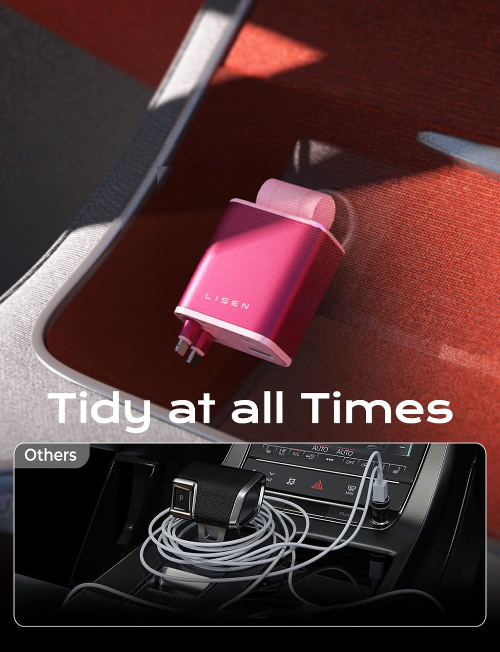 LISEN Retractable Car Charger 84W Fast Charge USB C Multi Cable Adapter
