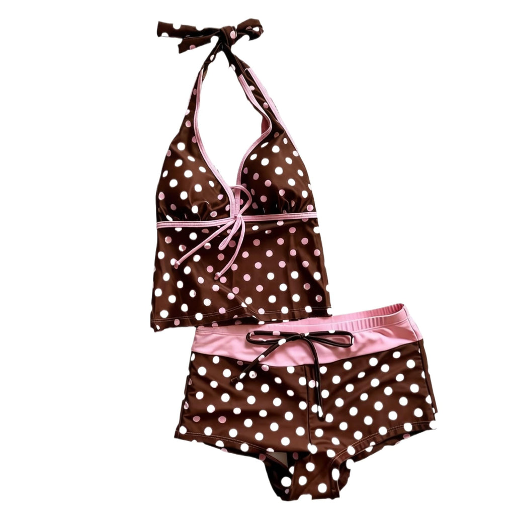 Women Two Piece Floral Print Vintage Tankini Swimsuit Set Summer