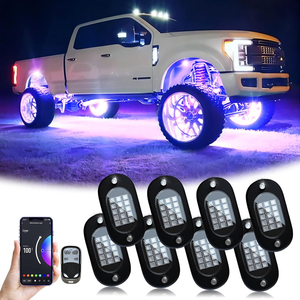 YiLaie RGB LED Rock Lights 8 Pods APP Remote Music Mode IP68 Waterproof