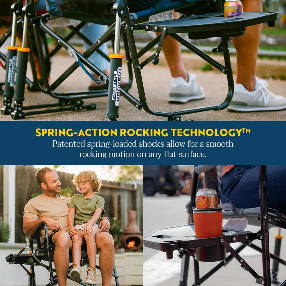 GCI OUTDOOR Freestyle Rocker Camping Chair | Portable Folding Rocking Chair with Solid, Durable Armrests, Drink Holder & Comfortable Backrest — Indigo Blue