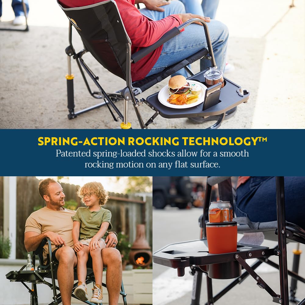 GCI OUTDOOR Freestyle Rocker Camping Chair | Portable Folding Rocking Chair with Solid, Durable Armrests, Drink Holder & Comfortable Backrest — Indigo Blue