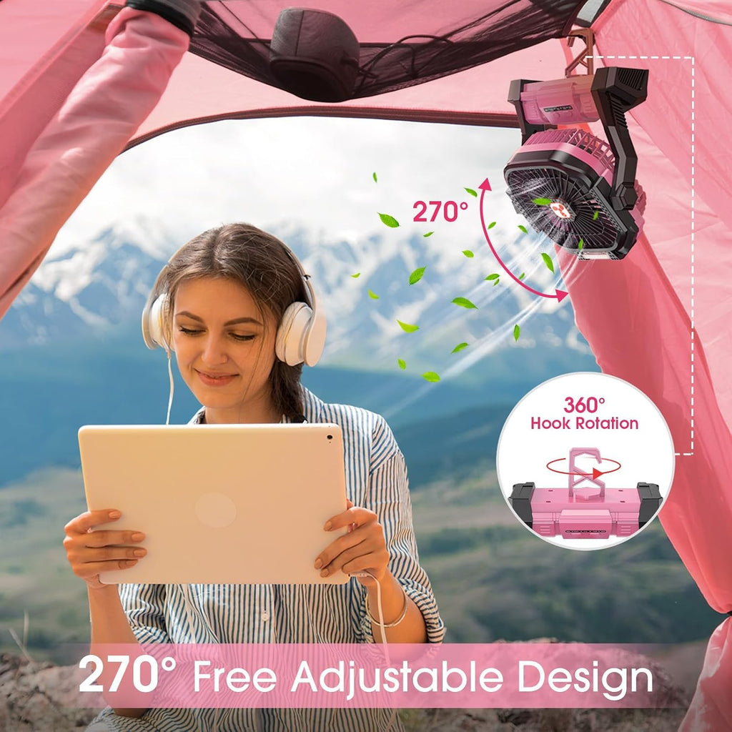 Portable Fan Rechargeable, 20000mAh Cordless Battery Powered Fan with LED Lantern Battery Operated for Travel Bedroom Home Camping Tent Office Beach Desk Fishing Table