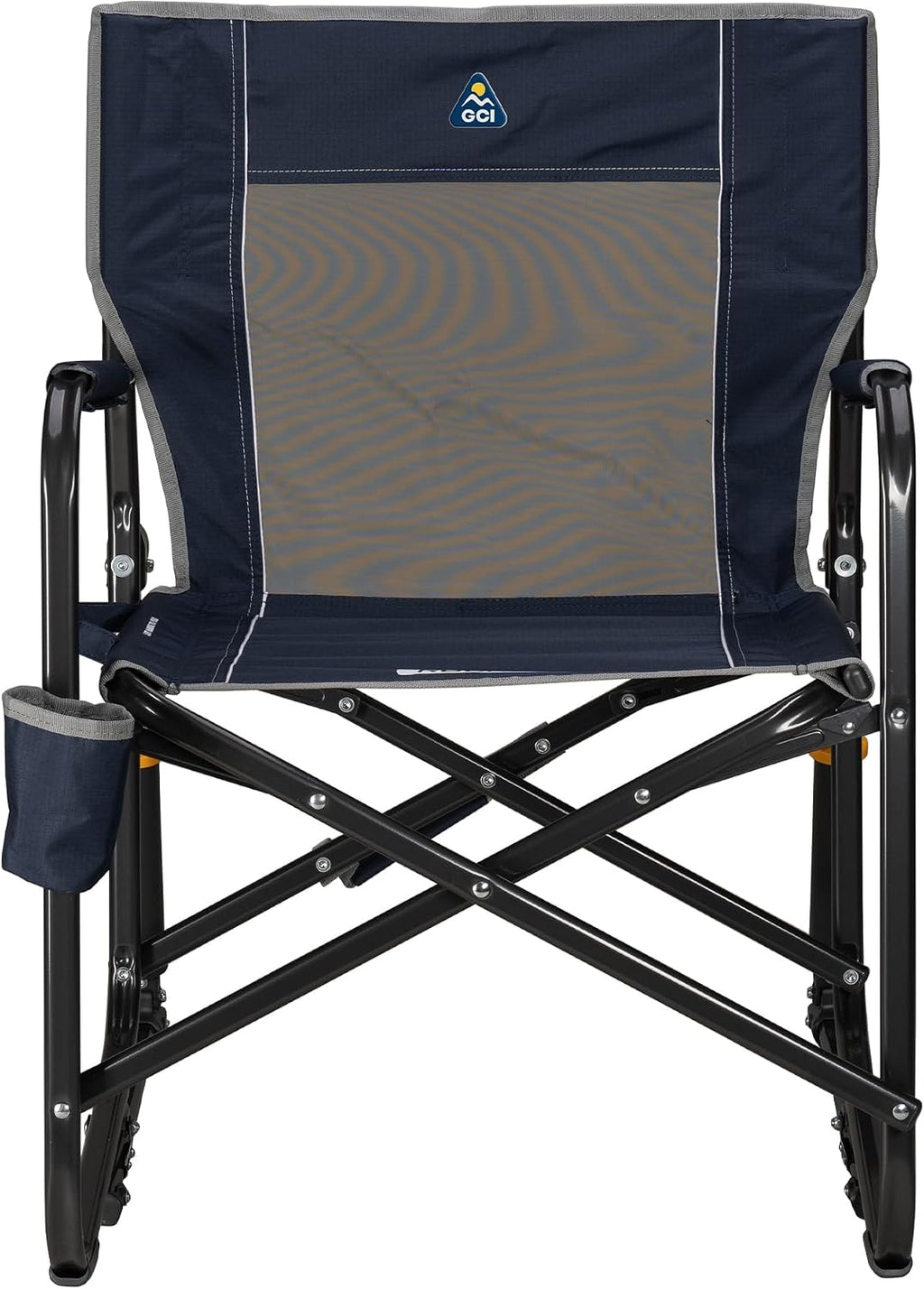 GCI OUTDOOR Freestyle Rocker Camping Chair | Portable Folding Rocking Chair with Solid, Durable Armrests, Drink Holder & Comfortable Backrest — Indigo Blue