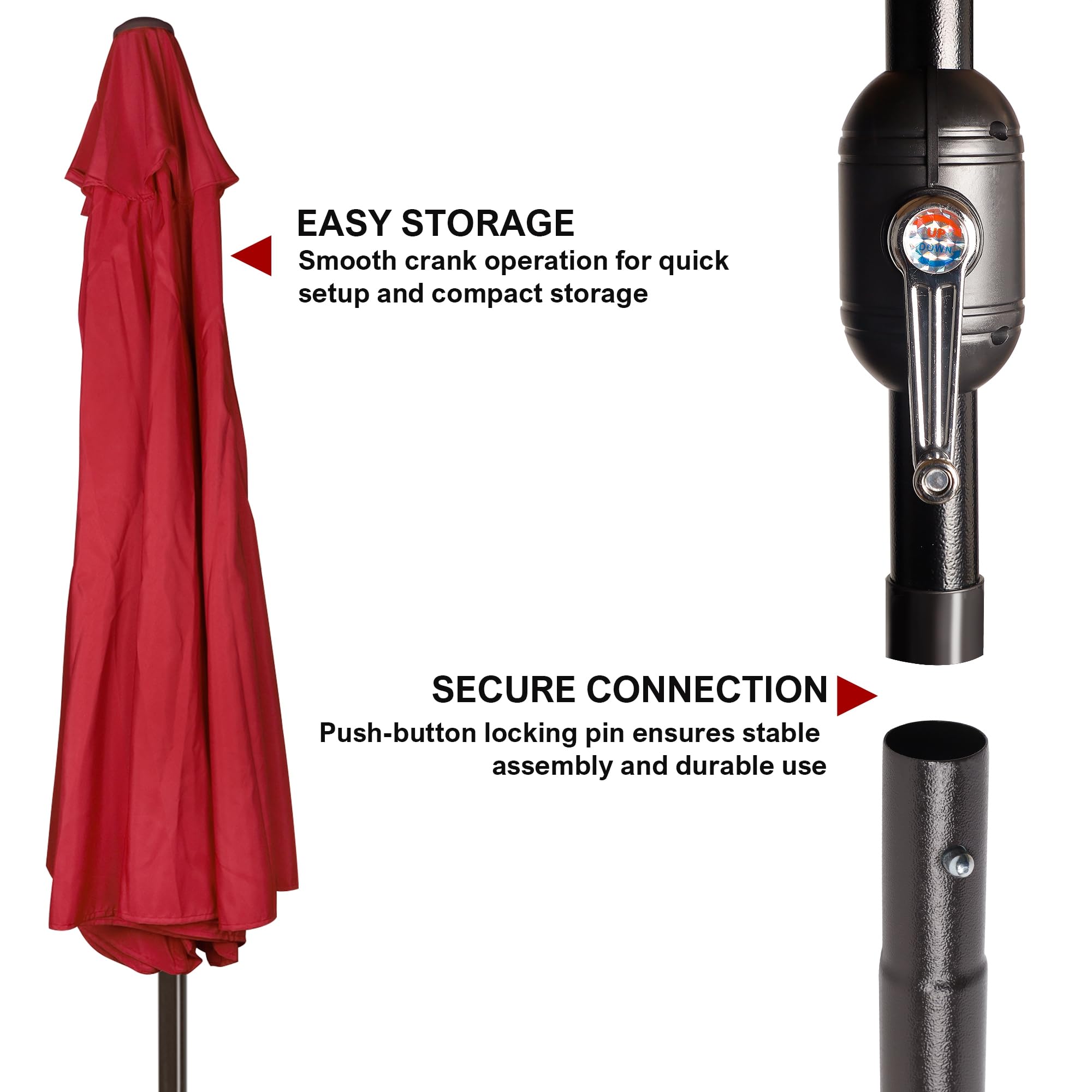 Blissun 9' Outdoor Patio Umbrella, Outdoor Table Umbrella, Yard Umbrella, Market Umbrella with 8 Sturdy Ribs, Push Button Tilt and Crank