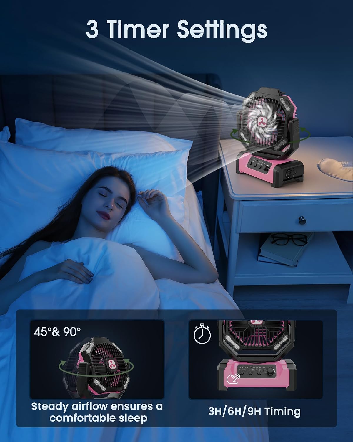 Portable Fan Rechargeable, 20000mAh Cordless Battery Powered Fan with LED Lantern Battery Operated for Travel Bedroom Home Camping Tent Office Beach Desk Fishing Table